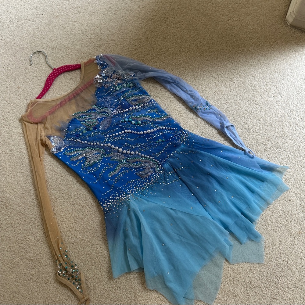 Blue and Tan Embellished Dress